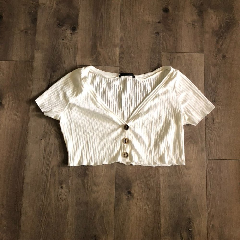 SHEIN White Button Crop Top Size: XL